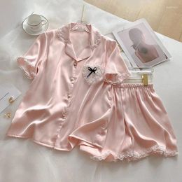 Home Clothing Gentle Pink Short-sleeved Shorts Pyjamas For Women Summer Women's Pajams Set Sweet Suit Clothes Nightwear Nightie