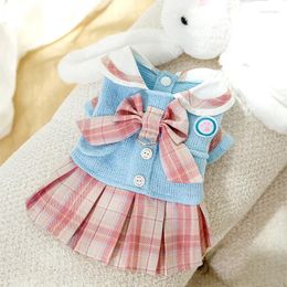 Dog Apparel Pet Clothing Bow School Wind Uniform J K Traction Skirt Cat Two Feet Warm Small Puppy Clothes