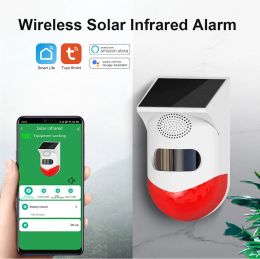 Siren TUYA Smart Infrared Detector Alarm System Solar Siren Outdoor PIR Waterproof Wireless Strobe Siren Security Alarm Use With107108