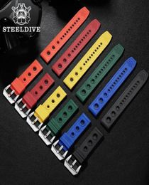 Watch Bands SD2201 STEELDIVE Design Men Diver Official Rubber Strap OrangeBlackGreenBlueRedYellow 20MM22MM Width Blue Hole2149089