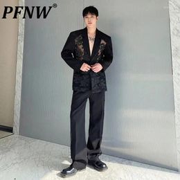 Men's Tracksuits PFNW Personalised Jacquard Suit Straight Leg Pants Trend Twopiece Set Summer Shirt Menwear Turn-down Collar Long Sleeve