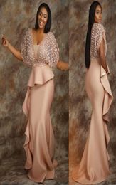 Africa Woman Dresses Mermaid Abendkleider Formal Gowns With Lace Sleeve Vestido de festa Pleats Party Dress Robe De Soiree Prom Dr5983656