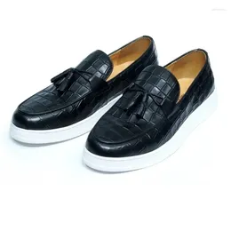 Casual Shoes Loafers Dress For Men 2024 Spring Italian Tassel Handmade Flat Cowhide Fashion Round Toe Leather