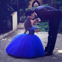 Dresses Cinderella Inspired Girls Pageant Dresses 2019 Off the Shoulder Royal Blue Baby Girl Infant Toddler Birthday Party Formal Dress Sw