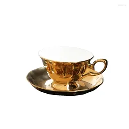 Cups Saucers 2Pcs Ceramic Electroplated Golden Coffee Cup Dish Set Afternoon Tea Creative Gift Milk Home Decor Kitchen Accessories