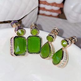 Dangle Earrings High-quality Women Light Luxury Peridot Green Gem Side Micro-inlaid Purple Cubic Zirconia Retro Gifts Jewellery