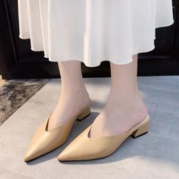 Slippers Women's External Wearing 2024 Retro Pointed Style Thick Heel Baotou For Women