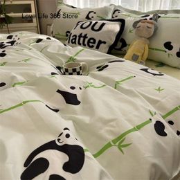 Bedding Sets Chinese Cute Panda Set Cartooon Bamboo Pattern Quilt Cover Sheets Full Size For Kids Adults Home Textile Soft Polyester