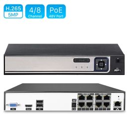 Recorder H.264 4CH or 8CH CCTV NVR 48V PoE NVR 4*5MP/ 8*4MP Surveillance Security Video Recorder IP Camera Motion Detect PoE NVR P2P