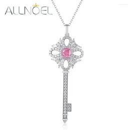 Pendants ALLNOEL 925 Sterling Silver Key Pendant Necklace Women Round 4 4mm Lab Created Diamond Blue Pink Yellow Gems Fine Jewellery Gifts