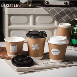 Disposable Cups Straws LBSISI Life 25pcs Coffee Milk Tea Paper With Cover Double Thickened American Drink Cup Play Meeting Party