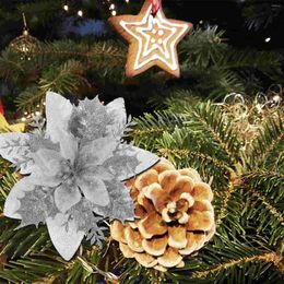 Decorative Flowers 16 Pcs Artificial Flower Poinsettia Xmas Decorate Christmas Glitter Cloth Decoration Decorations