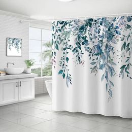 Shower Curtains Waterproof Prevent Mould Bath Simple Style 3D Plants Printed Washable Fabric Bathroom Curtain With 12 Hooks