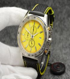 Pilota Chronograph Quartz Silver Stainless Steel Case Mens Watch Watches Yellow Dial Leather Rubber Strap New Model Men Wristwatch9310609