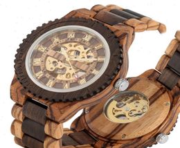 Top Brand Mens Watches Round Automatic Watch For Men Fashion Wood Clock Adjustable Wooden Bracelet Mechanical Wristwatch268O8251305