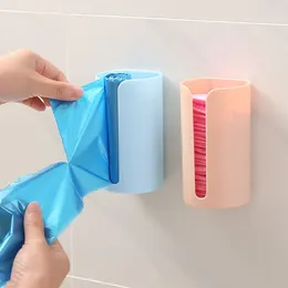 Kitchen Storage Garbage Bags Rack Plastic Holder Self-adhesive Wall-mounted Household Bathroom Organiser Box