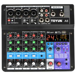 Accessories Teyun A6 Sound Mixing 6 Channels Blustooth Mobile Usb Record Computer Playback 48v Phanton Power Input Audio Mixer