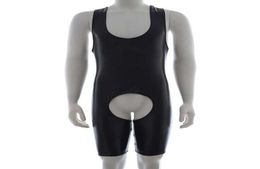 Black Open Crotch Leotard Men Catsuit Sexy Sleeveless Bodysuit One Piece Teddies Male Night Party Lingerie Clubwear3509553