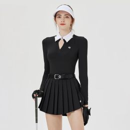 Caps Blktee Golf Clothing Top Bowknot Neck Long Sleeve Polo Shirt Short Skirt Slim Quick Dried Sports Jersey Ladies Pleats Skort