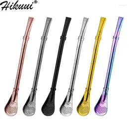 Drinking Straws 2Pc Yerba Mate Straw Philtre Stainless Steel Bombilla Gourd Spoon Reusable Metal Tea Tools Bar Accessories