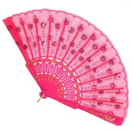 Decorative Figurines Women Sequin Decorated Folding Plastic Hand Fan Dance (Pink)