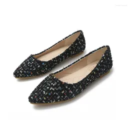 Casual Shoes Brand Woman Cloth Knitted Loafers Big Size Mixed Plaid Colour Ballerina Pointed Toe Flats Women Ladies Single