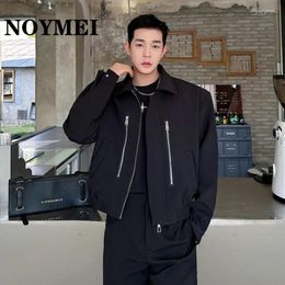 Men's Jackets NOYMEI Coat Black 2024 Spring Personalised Zipper Decoration Loose Casual Korean All-match Short Jacket Turn-down Collar