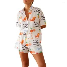 Women's Tracksuits Beach Style 2 Pieces Loungewear Suits Elements Print Short Sleeve Loose Tops And Shorts Sleepwear Outfits Women Pyjamas