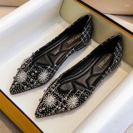 Casual Shoes Autumn Women Flat Loafers Fashion Rhinestone Rivets Work Female Light Soft Bottom Moccasins Plus Size Boat