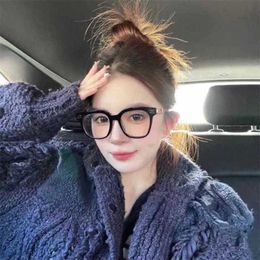 New luxury designer sunglasses Pingguang CH0748 Grey Large Plate Eyeglass Frame Female INS Network Red Same Style Box Letter Mirror Leg