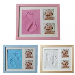 Enclosure Baby Hand&foot Print Hands Feet Mould Maker Bebe Baby Photo Frame with Cover Fingerprint Mud Set Baby Growth Memorial Gift