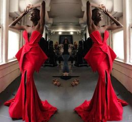 2019 African Mermaid Evening Dresses Unique Designer Red Front Side Long Custom Formal Wear Prom Gown Vestidos7003819