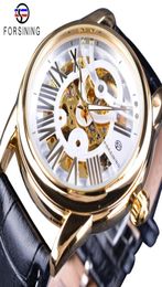 Forsining watch Official Exclusive Limited Men Golden Bezel Genuine Leather Belt Mens Automatic Skeleton Watch Top Brand Luxu4631935