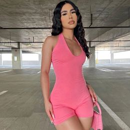 BKLD One Pieces Summer Fashion Sexy Open Back Halter Neck Slim Fit Shorts Jumpsuit Romper Women Clothing Arrivals 240326