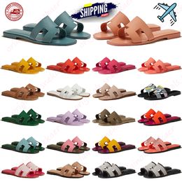 2024 fashion designer sandals women slippers luxury slides outdoor summer Leisure Vacation beach walking Canvas leather flat bottom slipper slide size 35-42