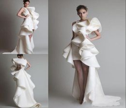 Prom Dresses One Shoulder Appliques Ruffles Sheath HiLo Organza Pageant Dress White Ivory Krikor Jabotian Tiered Bridal Gowns8028692