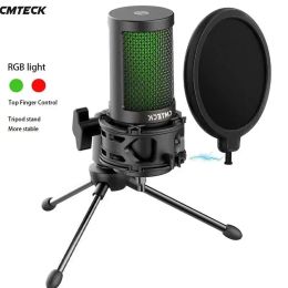 Monopods Gaming USB Microphone CMTEC Cardioid Condenser Computer PC Mic with Tripod Stand Pop Philtre Shock Mount for Streaming