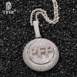 Necklaces TBTK Personalized Bubble Initial Letter Rotatable Pendant Necklace Full Cubic Zirconia Custom Spinning Pendant Hiphop Jewelry