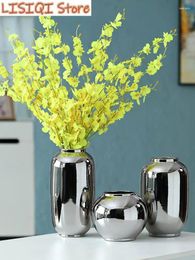 Vases Creativity Ceramics Silver Flower Arrangement Accessories Modern Desktop Decoration Crafts Furnishings