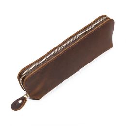 Bags Genuine Leather Pencil Bag Zipper Bag Pen Storage Pouch Handmade Vintage Creative Fountain Pen Cover School Students Stationary