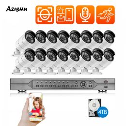 System AZISHN Outdoor Face Recognition CCTV Video Audio IP Camera 16CH POE NVR Kit