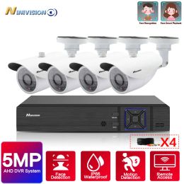 System 4CH Face Detection CCTV DVR 1080/5MP AHD Camera Kit Outdoor Weatherproof Home Security System Video Surveillance Kit HD Lens Set