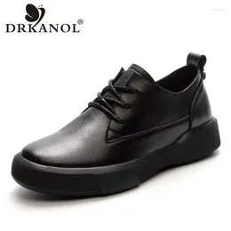 Casual Shoes DRKANOL British Style Women Flat Lace-Up Round Toe Real Cowhide Flats Heel Comfort Versatile Single H2122