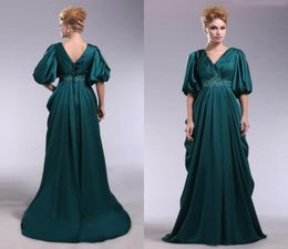 Gorgeous Vneck Emerald Green Evening Dresses with Half Sleeves A Line Empire Waist Long Sexy V Neck Formal Party Elegant Formal P3442495