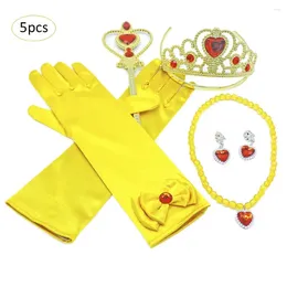 Party Decoration 5pcs/set Children's Yellow Princess Dress Accessories Holiday Up Child Beauty Crown Scepter Necklace Earring Gloves