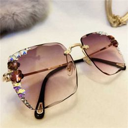 2024 New High Quality 10% OFF Luxury Designer New Men's and Women's Sunglasses 20% Off Square Korean anti ultraviolet diamond frameless fashion glasses