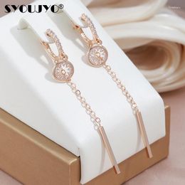 Dangle Earrings SYOUJYO Fashion Long Tassel For Women 585 Rose Gold Colour Hollow Natural Zircon Fine Jewellery 2024 Trend Cute