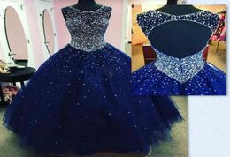 Dark Blue Prom Dress Quinceanera Dresses Masquerade 2021 Sheer Neck Backless Bling Crystal Pageant Dresses For Sweet 165610125