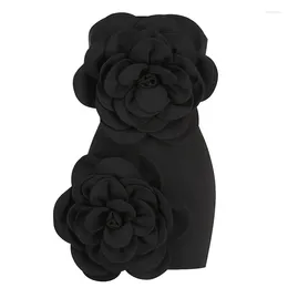 Casual Dresses Mini Dress Woman Black 3D Flower Sleevees With Zipper Decorated Skirt Wedding Party One Step Vestidos