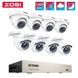 System ZOSI Security Cameras System H.265+ 5MP Lite 8Channel HDTVI DVR Recorder 8pcs 1080P HD Outdoor Surveillance CCTV Cameras kit